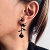European and American personalized black rose earrings, double-sided long fringed camellia stud earrings, temperament trendy and cool earrings