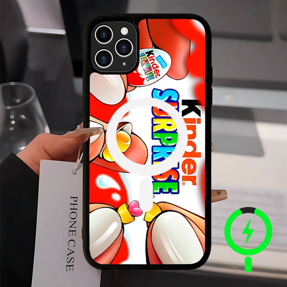 Cute Kinder Surprise Eggs Logo For Magsafe Magnetic Phone Case Wireless PC+TPU For IPhone 11 12 13 14 15 16 17 Pro Max Plus