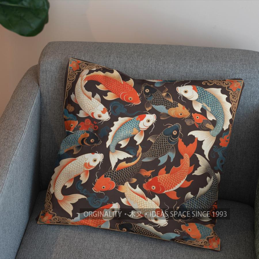 2D Colorful Koi Fish Pattern Decorative Pillow Cover Pattern Cushion Cover Suitable For Sofa Bedroom Car Pillow Cover