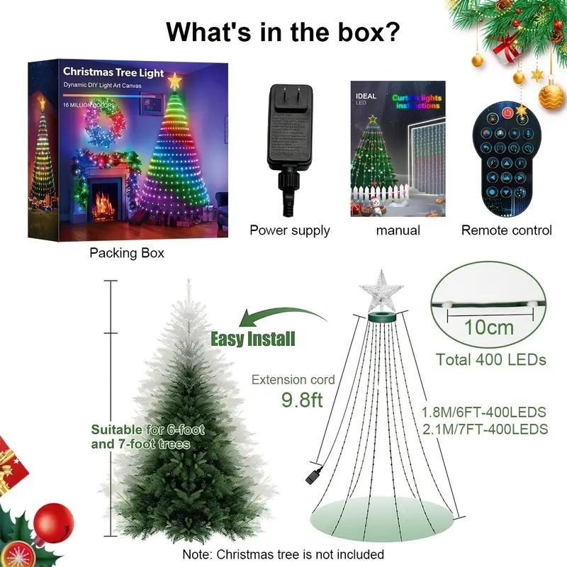 Smart WiFi APP Christmas Tree Light 400 LED Music Sync DIY Pattern App Remote Waterproof for Indoor Outdoor Christmas Decoration