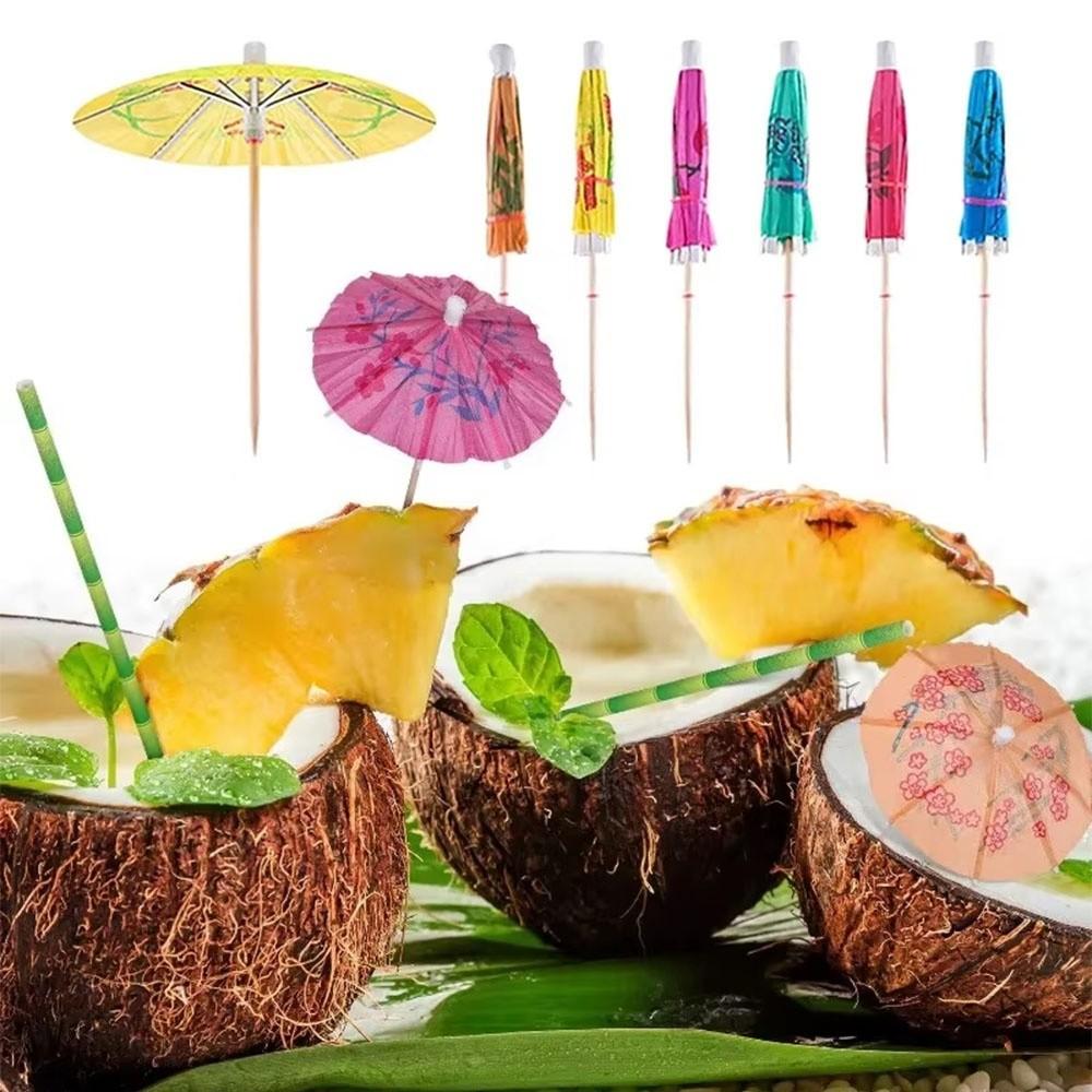 50pcs Hawaiian Paper Cocktail Parasols Toothpick Fruit Stick Drink Picks New Cake Sticks  Pool Party