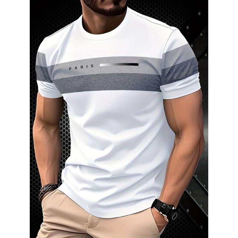 Letní Pánská Trička s Krátkým Rukávem Módní Ležérní s 3D Potiskem v Kontrastních Barvách s Kulatým Výstřihem