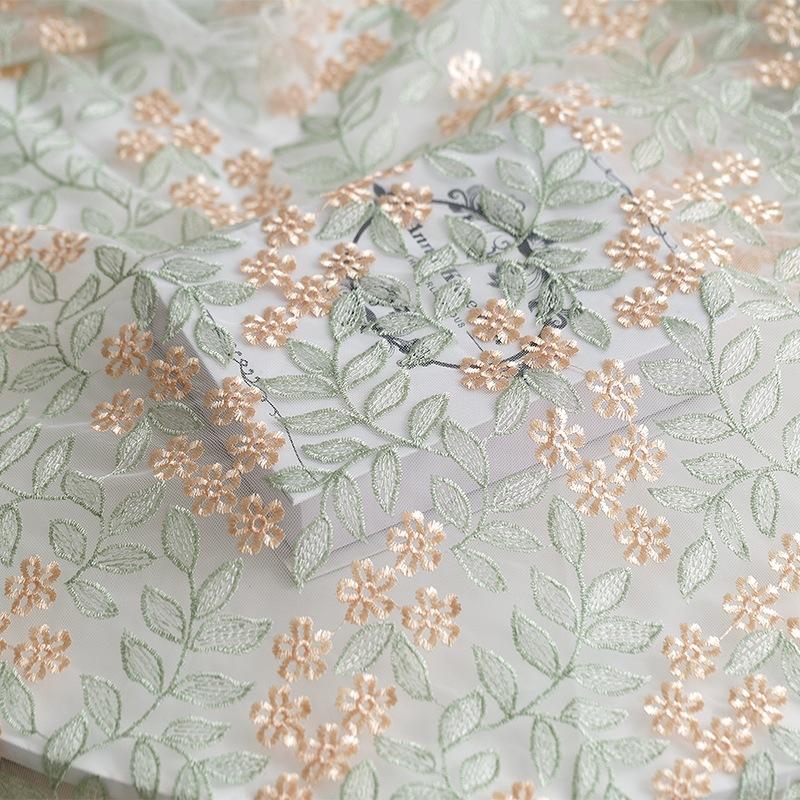 

130x45CM Fresh Embroidery Lace Yarn Tulle Mesh Fabric DIY Craft Material for Costume Wedding Dress Skirt Clothes TJ9546 130x45CM