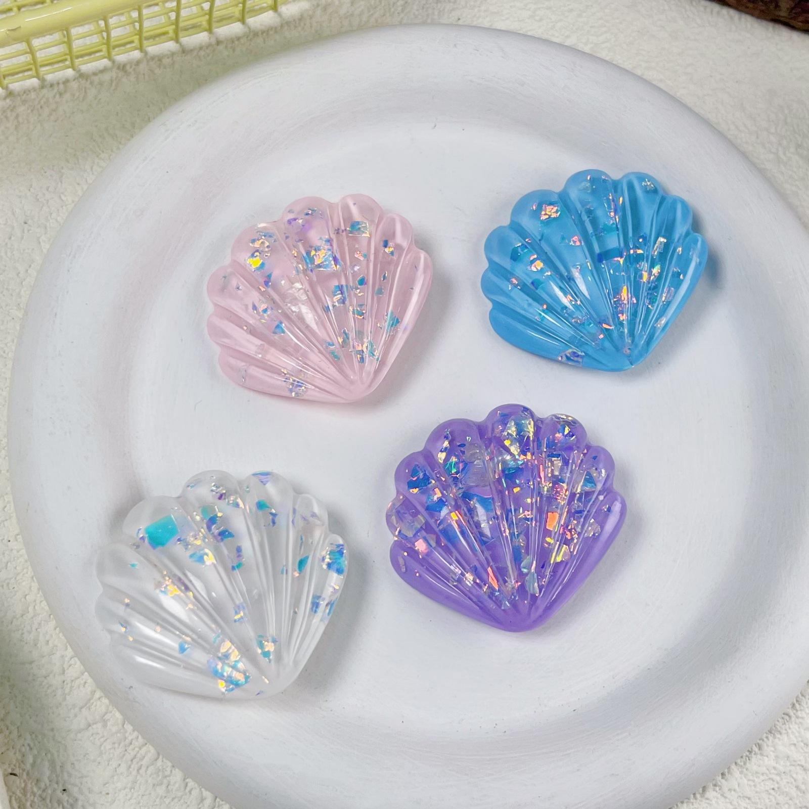 

4 шт. Красочная заколка для волос в виде ракушки, Океанский отпуск, Блестящая ракушка, Головной убор, Смола, Заколка для волос, Набор женских аксессуаров для волос