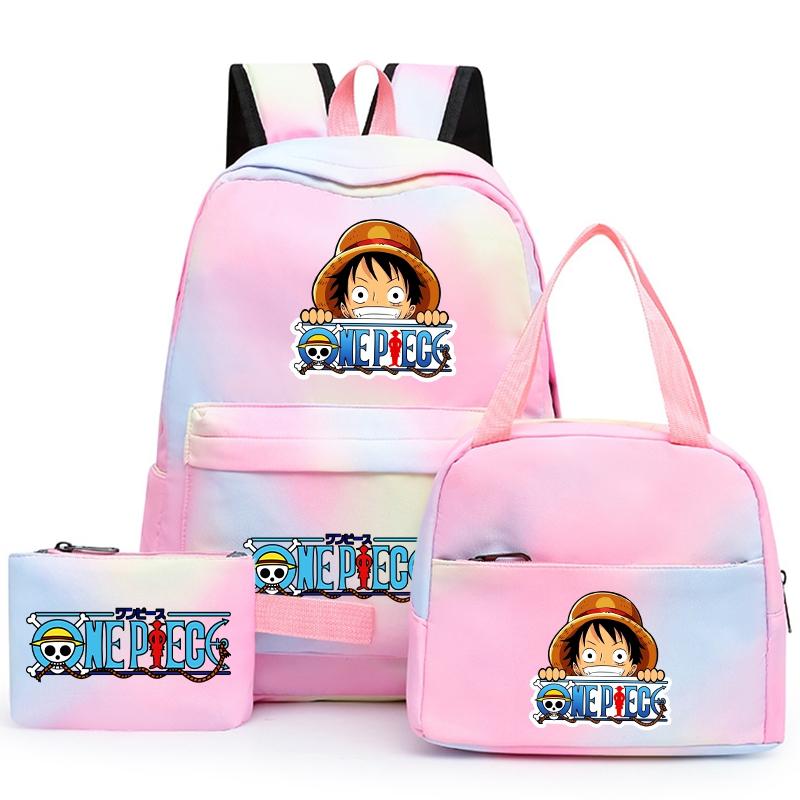 3Pcs/set Anime One Piece Backpack for Girls Boys Back To Schoolbag with Lunch Bag Student Bookbag Men Women Travel Bag Mochil