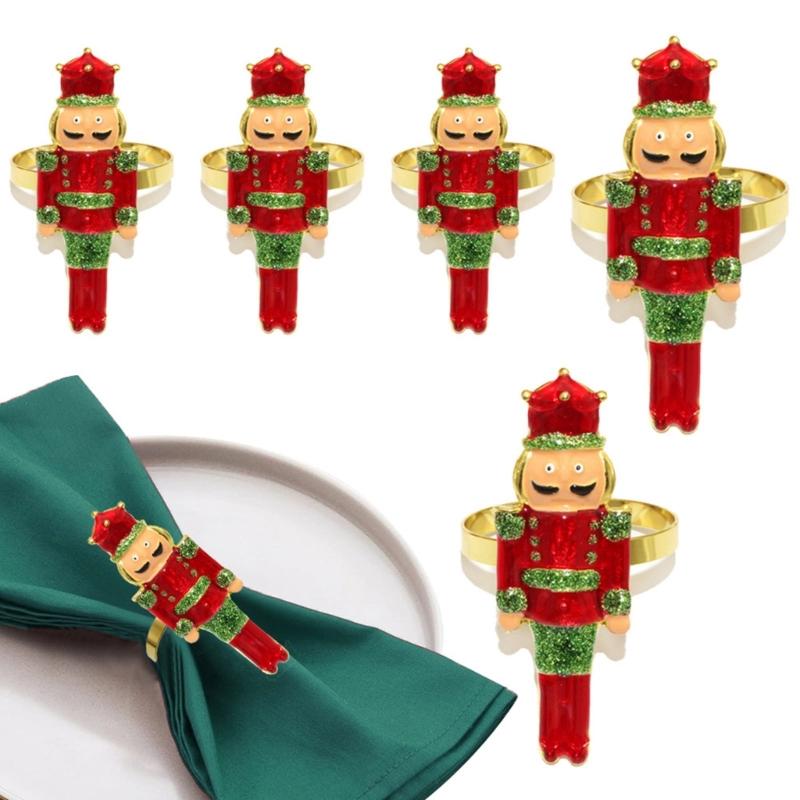 Festivalové slitinové kroužky na ubrousky vánoční voják design 6 ks odolný kuchyňský stůl prostírání nezbytnost