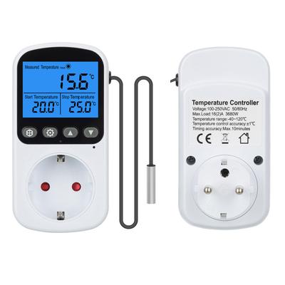 Digital Technology Eu Plug Temperature Controller Socket Outlet Thermostat Featuring Timer Sensor Probe Heat-Function Cooling Switch Backlight