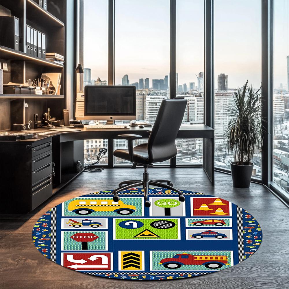 Cute Cars Printed Round Rug Carpet Chair Rug Area Rug Entryway Doormats,for Office Chair Living Room Bedroom Kitchen Room.