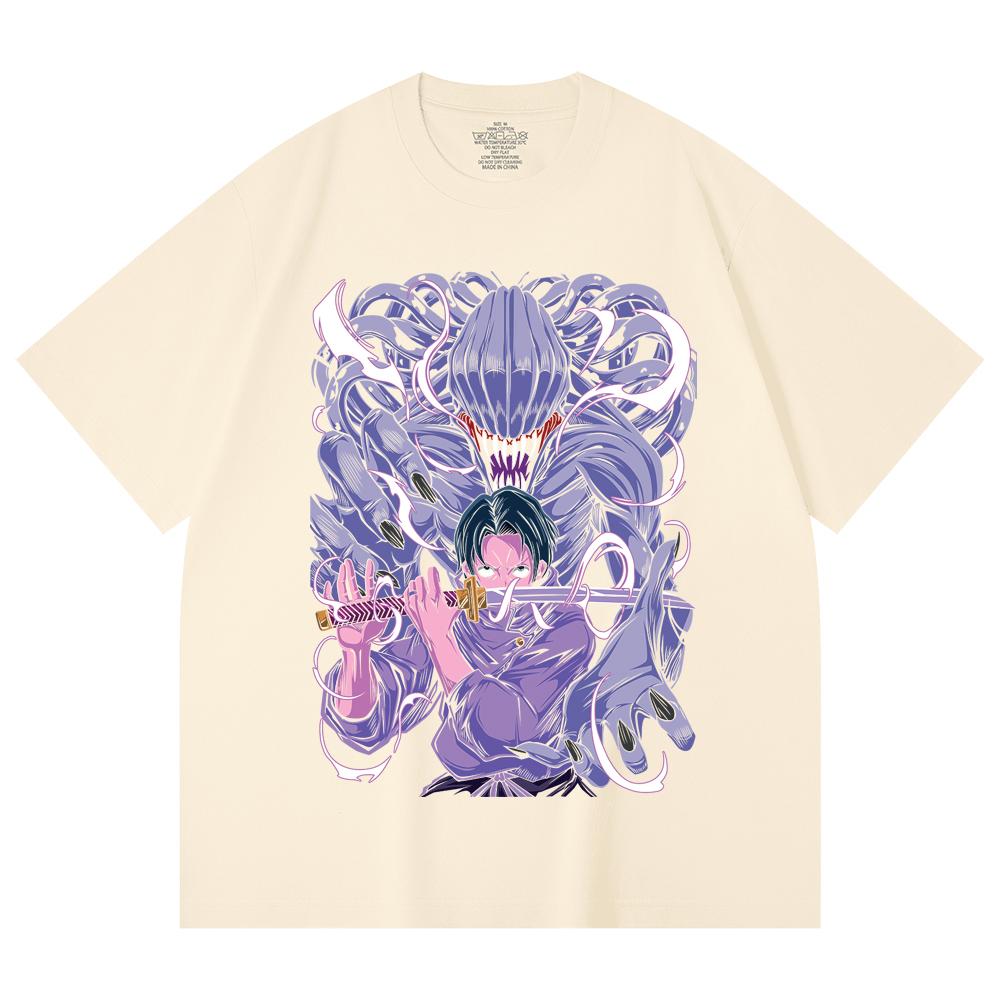 

230 Gsm 100% Cotton Jujutsu Kaisen V52 Yuta Print Unisex Heavy Cotton T Shirt XS абрикосовый