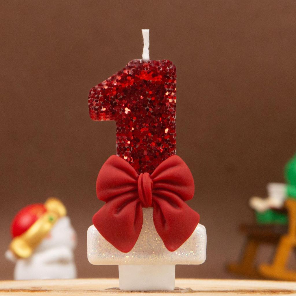 Xi Yin Birthday Number Candles 0-9, Creative Red Bow Design for Cake Decoration