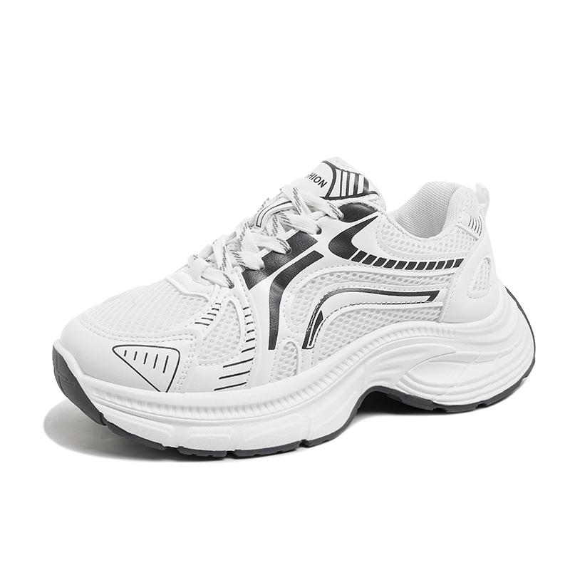 

Fashion 2025 New Women Sports Shoes Thick Sole Chunky Sneakers Knitted Mesh and Leather Casual Shoes Street Platform Walking Shoes 40 белый