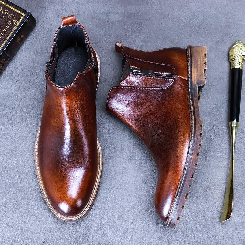 Men's Autumn Winter Genuine Leather Boots Lace-Up Shoes Men British Fashion Ankle Tooling Ankle Boots For Male Popular Men Boots