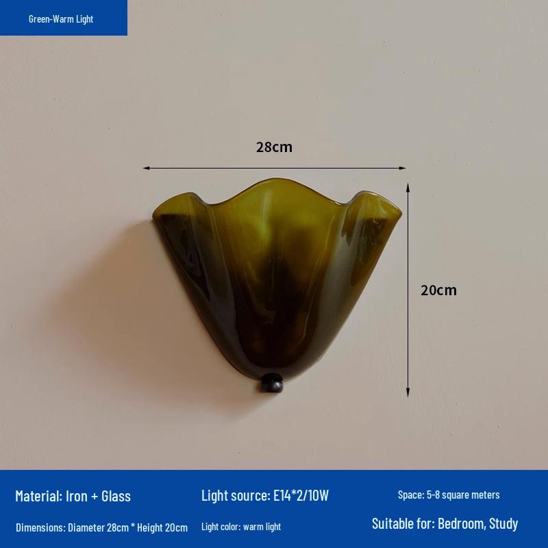 American Retro Vintage Skirt Series Glass Wall Lamp with Colored Berry and French Shell Design for Living Room or Bedside