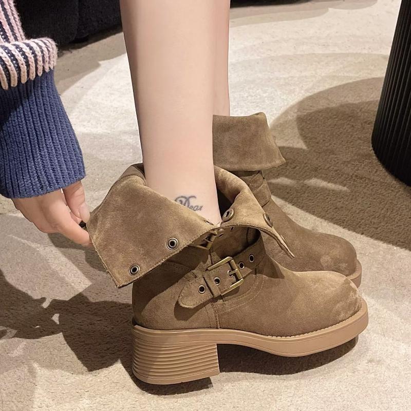 Autumn Winter Belt Buckle Women Ankle Boots Fashion Slip On Thick Heel Shoes Female Vintage Short Booties  De Muje