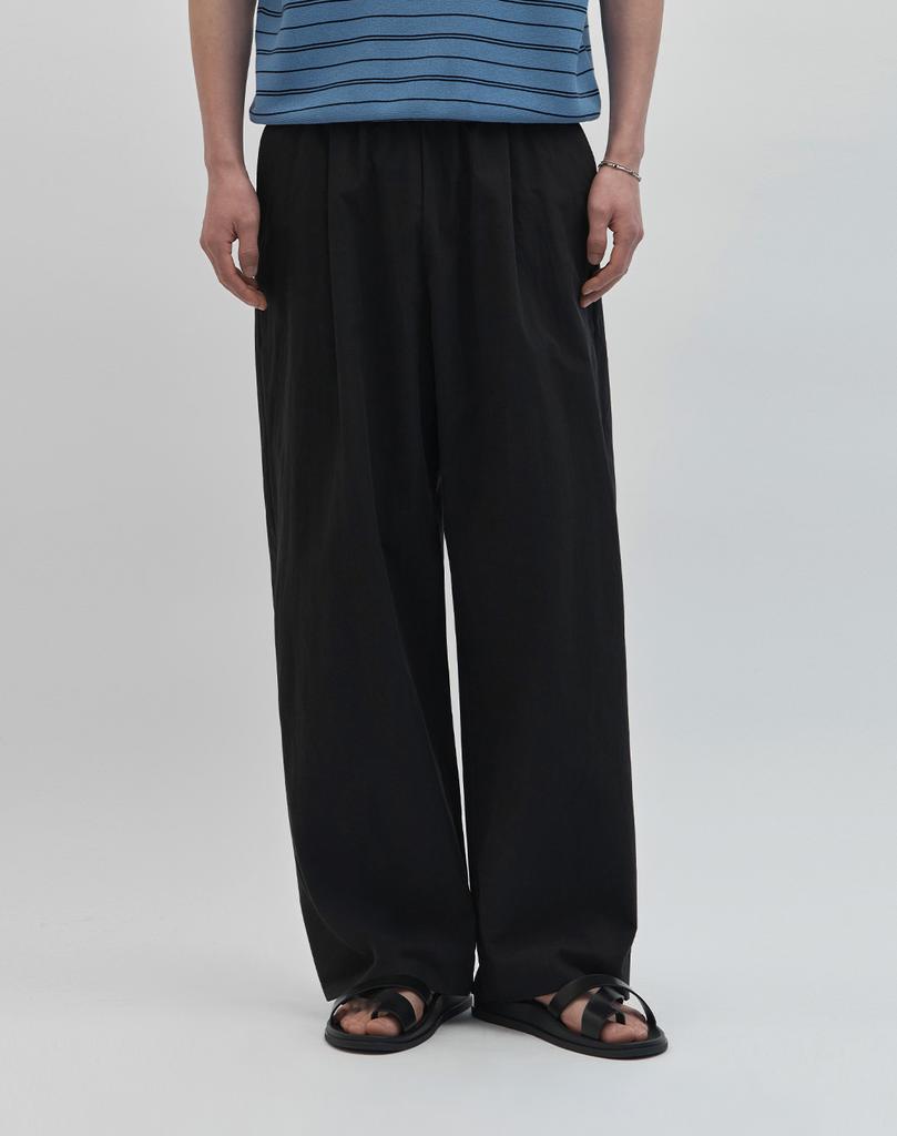 WORK ON BODY OFF Kura Semi-Wide Cotton Elastic Waist Pants [Black]