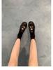 Sheepskin version~ British leather thick-soled black small leather shoes women's gold coins lazy one-pedal loafers flat single shoes