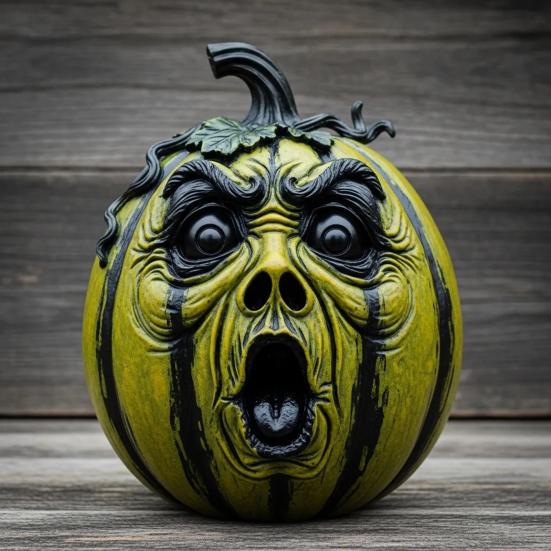 Halloween Pumpkin Figurine Resin Pumpkin Face Sculpture Spooky Pumpkin Halloween Decor for Home Office Desktop Decoration