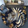 Golden Zebra Round Area Rug,Carpet Rug for Living Room Bedroom Sofa Playroom Decor,Non-slip Floor Mat