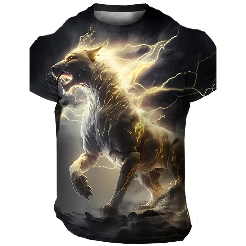 Mens T Shirt Tiger 3D Print T Shirt Harajuku Summer T Shirt O Neck Lightning Leopard Pattern Short Sleeve Top Oversized Clothing