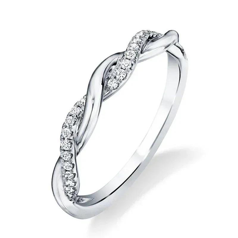 2025 Minimalist Simple Finger Ring Band For Girl With Micro Paved Fashion Twist Winding Pattern Design Engagement Rings