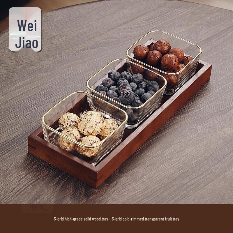 Chinese Style Gold-Rimmed Glass Serving Bowl Set