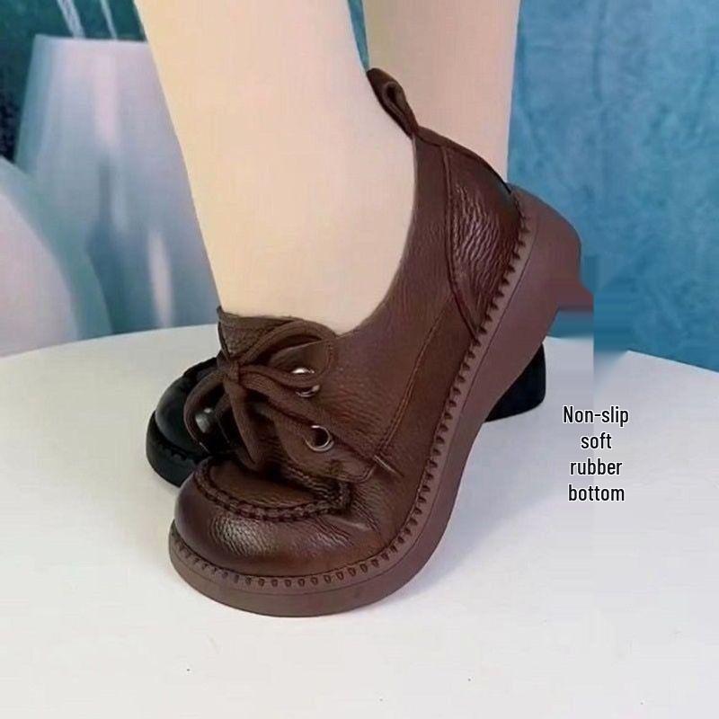 2025 Women's Soft Leather Loafers: Versatile Thick Sole, Casual, Big Toe Comfort