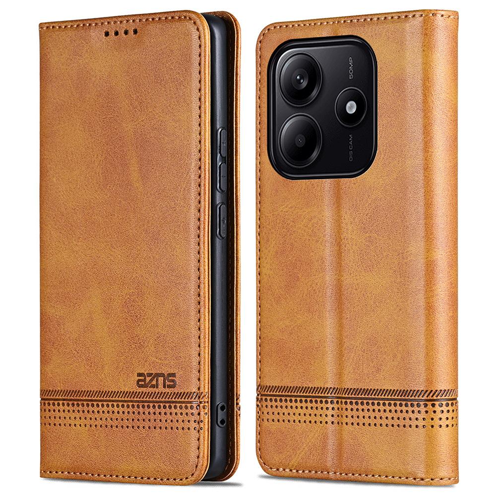 

AZNS For Xiaomi Redmi Note 14 5G Case Cowhide Texture PU Leather Wallet Phone Cover Brown