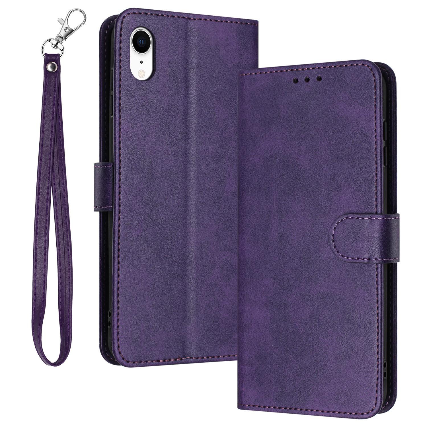 

For iPhone XR Mobile Accessories Supplier PU Leather Calf Texture Case Anti-fall Phone Cover Purple