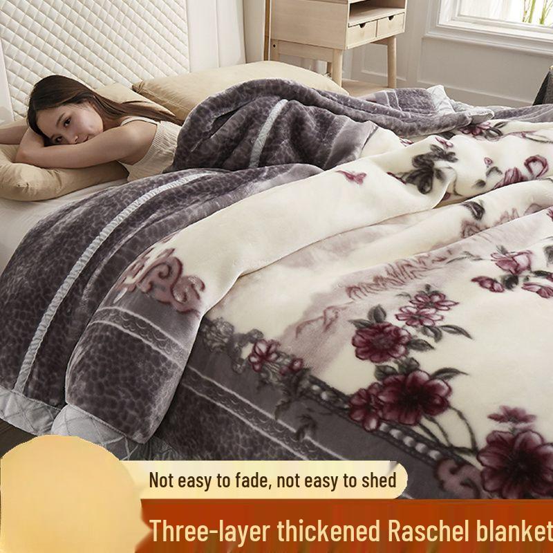 G5Z Double Layer Winter Blanket: Thick Flocked Raschel & Milk Fleece for Cozy Naps.