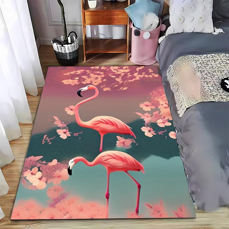 Flamingo Bliss Carpet Design with Elegant Pink Flowers Suitable for Use As an Anti-slip Game Mat for Living Room and Bedroom Sofas