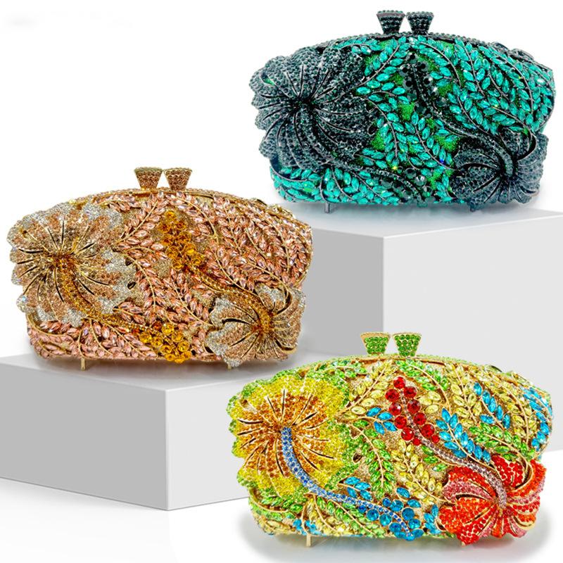 Sac de soirée pour femme à fleurs et diamants Sacs à main Nouveau Cristal Mariage de mariée Strass Pochette Sacs WHTUOHENG Sacs à main Pochette de soirée
