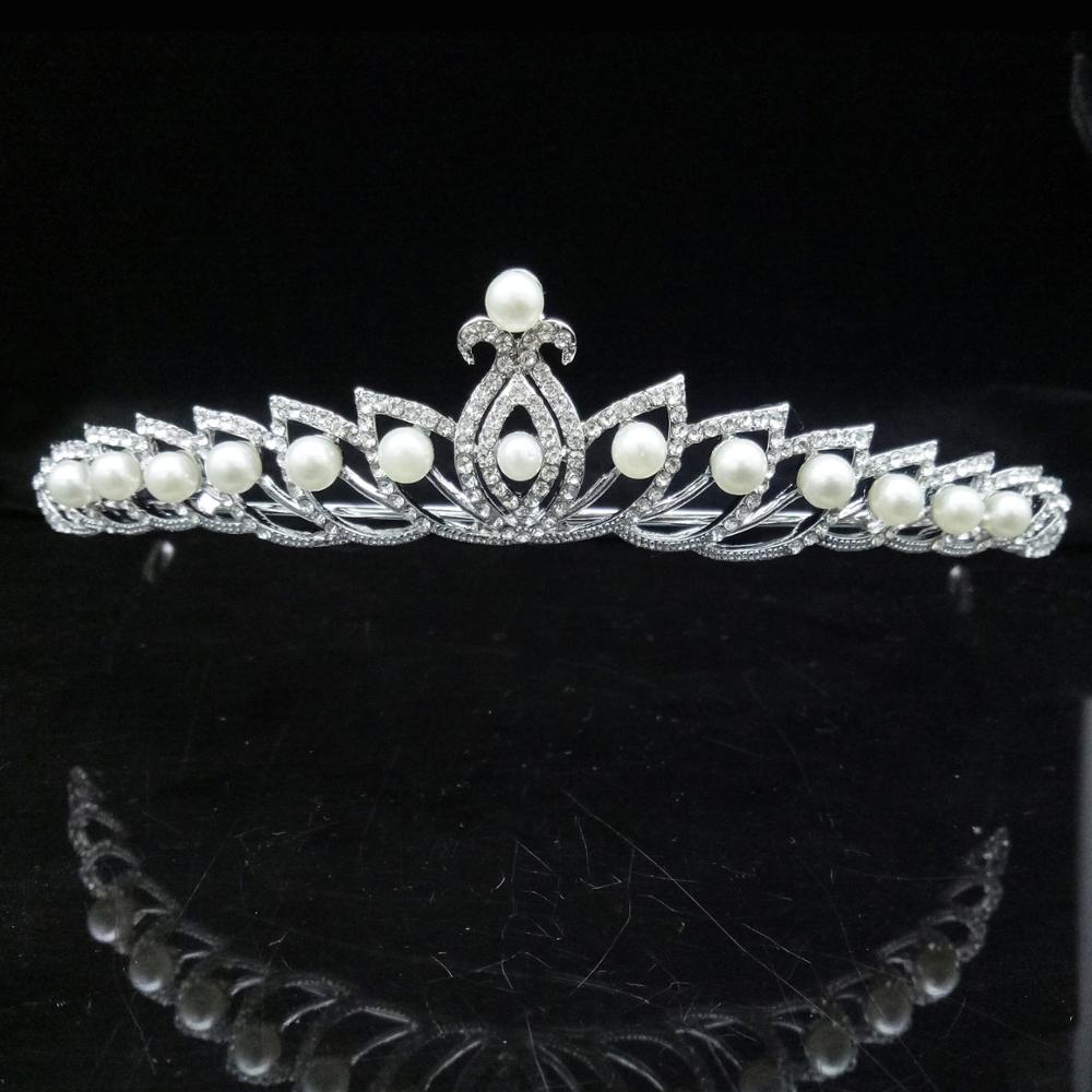 Gorgeous Silver Plated Crystal Pearls Bridal Tiaras Crown Rose Gold Alloy Rhinestone Diadem Headband Wedding Hair Accessories