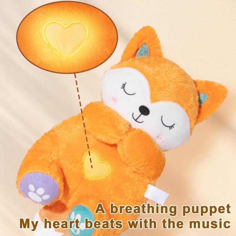 Breathing Stuffed Animal Musical Light Up Fox Plushies Children Huggable Plushies Cartoon Animal Doll for Home Nursery