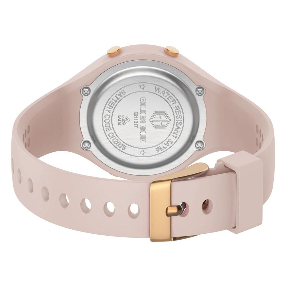 GOLDEN HOUR Waterproof Sports Ladies Digital Chronograph Watch Silicone Strap Rose Gold Starlight Milk White Modern