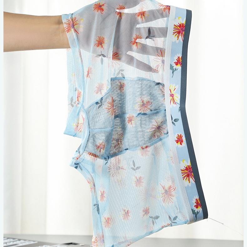 Transparent Sexy Mesh Boxers Breathable Fashion Personality Yong Man Pineapple Flower Thin Tight 6XL Large Size Underwears