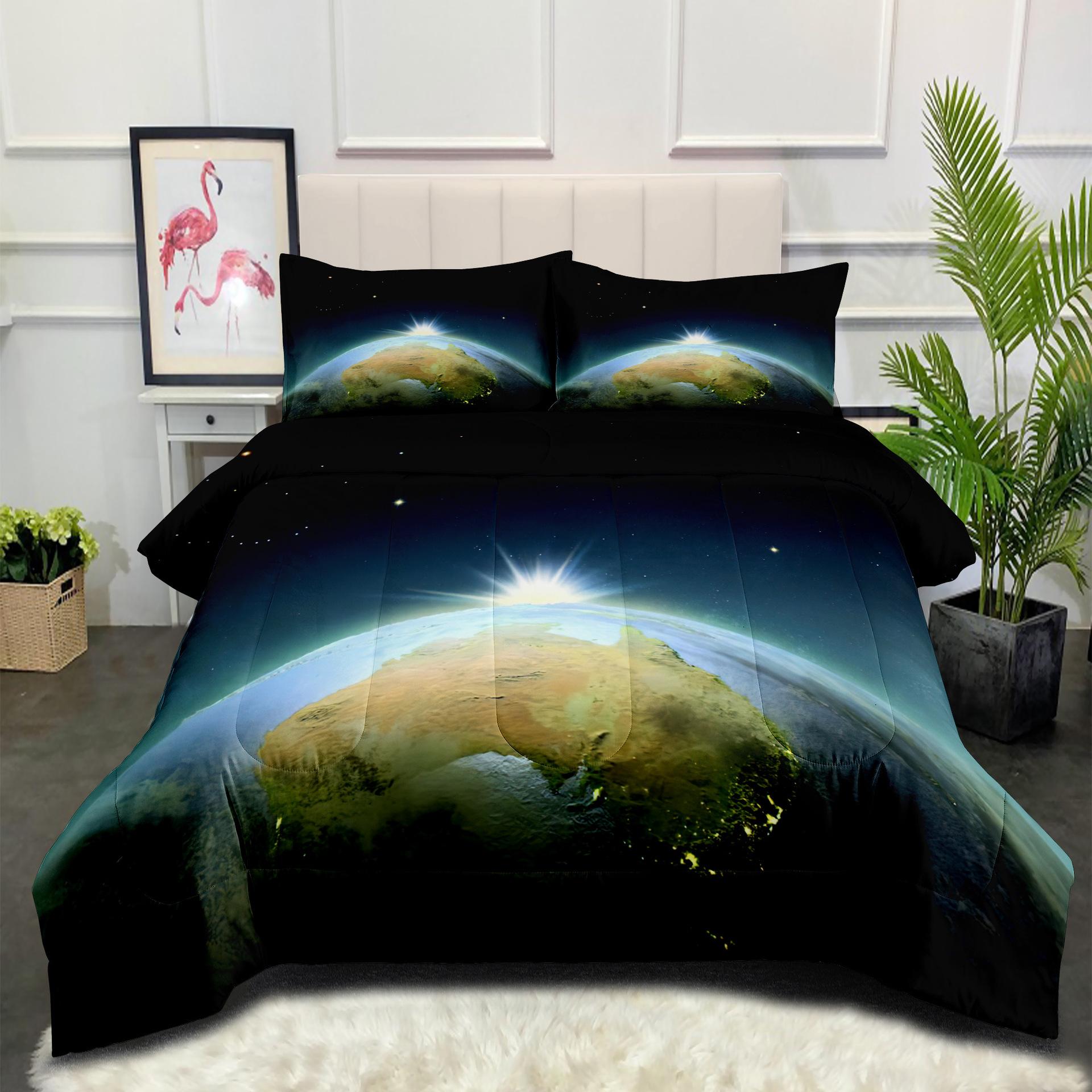 

Space Galaxy Astronaut Comfortable Brushed Printing Fat Quilt Feather Silk Cotton Thickened Filled Quilt Cover Three-piece Set 140*200cm