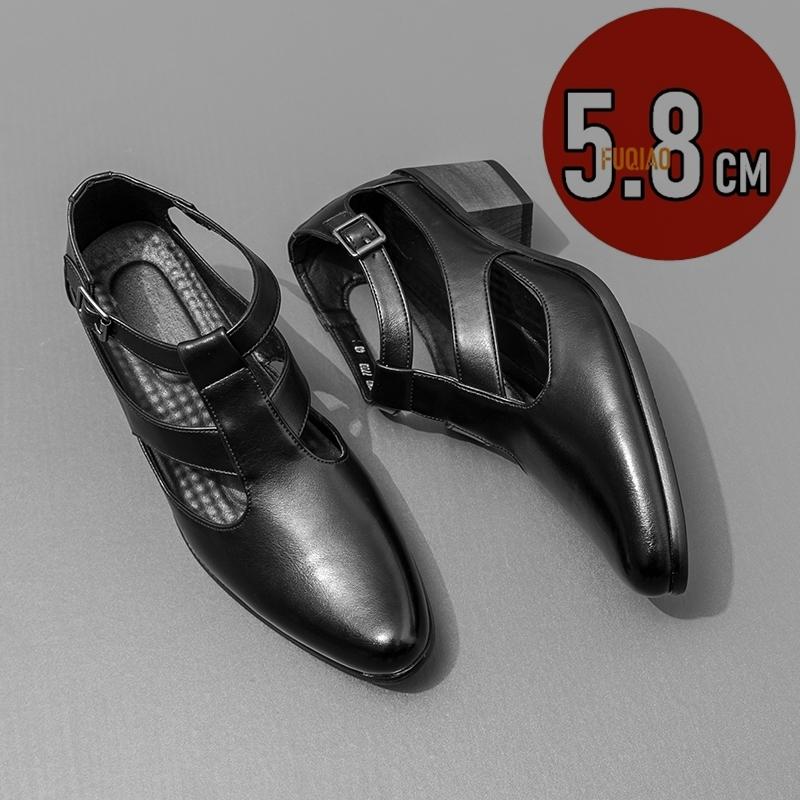 Fashion 5.8cm Height Increasing Sandals Platform Pointed Toe Man Business Dress Shoes Buckle Decorated Men Office Oxfords Big Size 38-46