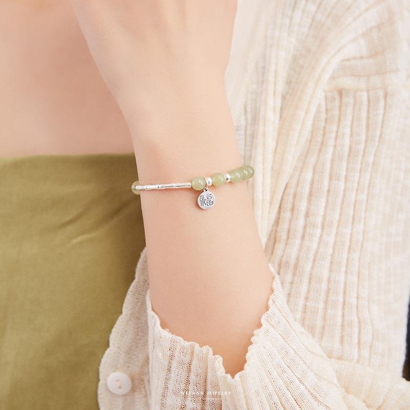 

Best-selling natural Hetian jade bracelet with bamboo pattern Clear water9Silver Bamboo Knot Fortune Charm Luxury Women s Gift Bracelet Full of bamboo One