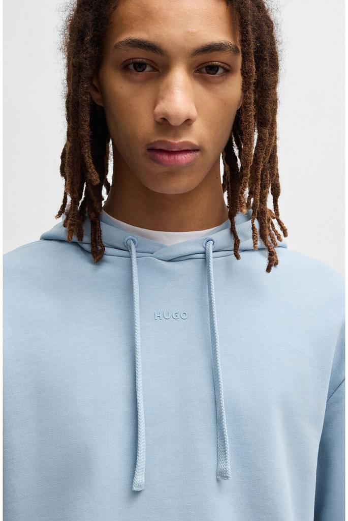 HUGO Light Blue Cotton Hoodie with Contrast Logo and Relaxed Fit Men's