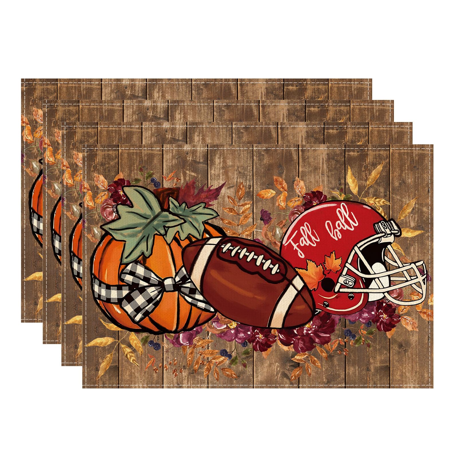 

Fall Football Pumpkin Wood Placemats Set of 4 Table Mats for Party Home Kitchen Dining Table Decorations 12x18 Inch Placemats Set of 4 （12x18 Inch）
