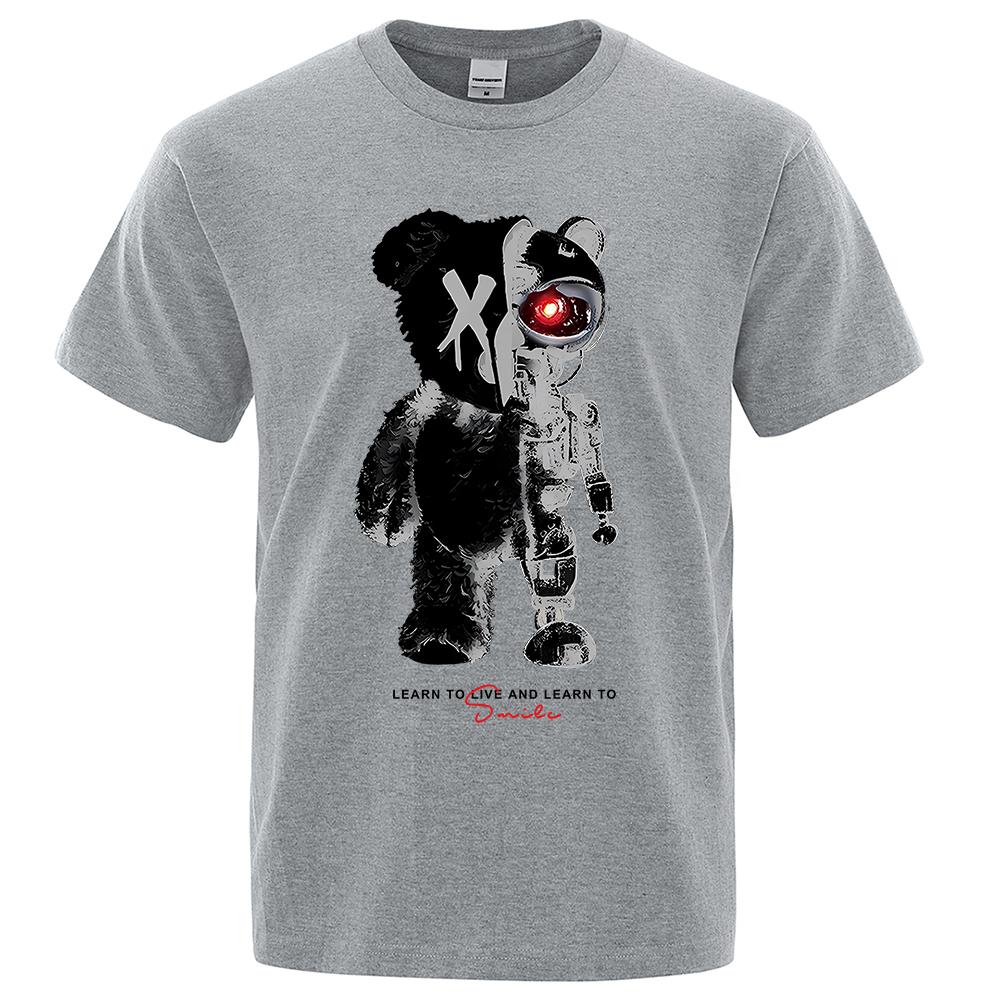 Cartoon Maschine Bär Männlich Baumwolle O-Ausschnitt T-Shirt Sommer Locker Übergröße Kleidung Hohe Qualität Atmungsaktiv Mode Kurzarm