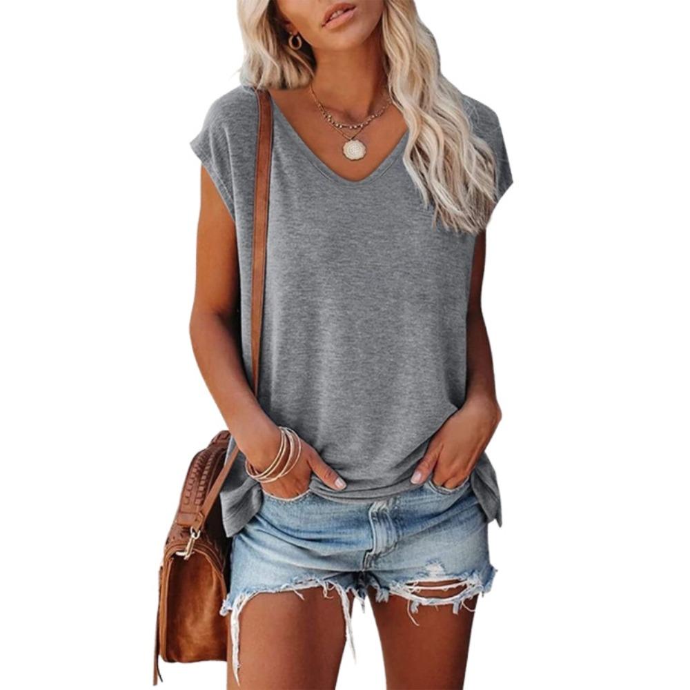 Women's Solid Color V-Neck T-Shirts, Lightweight Soft Cotton Tees for Spring & Summer, Casual Daily Basic Tops