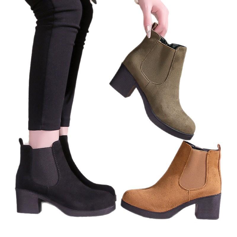 Thick-soled medium-heeled Martin boots women's matte face autumn and winter new versatile British style short boots fashion boots women