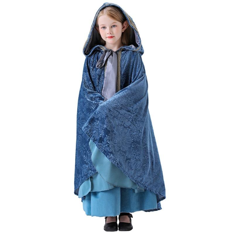 Halloween children's elf princess costume dress cape set medieval court dress