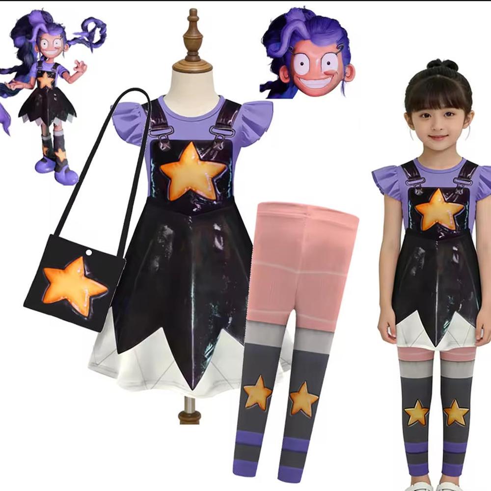 Costume da Cosplay Lily per Bambina Bobi 5 Gioco Tempo Vestito Leggings Borsa Set Outfit con Stampa Stellare Per Halloween Festa di Compleanno