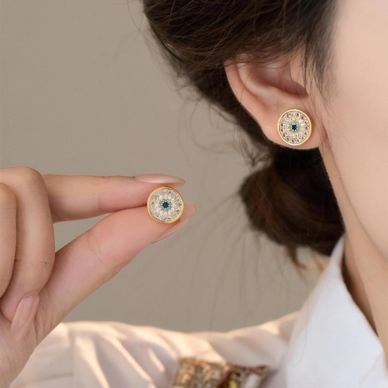 Able Geometrische Böser Blick Ohrstecker 12 mm Durchmesser mit farbigem Zirkon für Damen Klassischer Europäischer Stil Schmuck