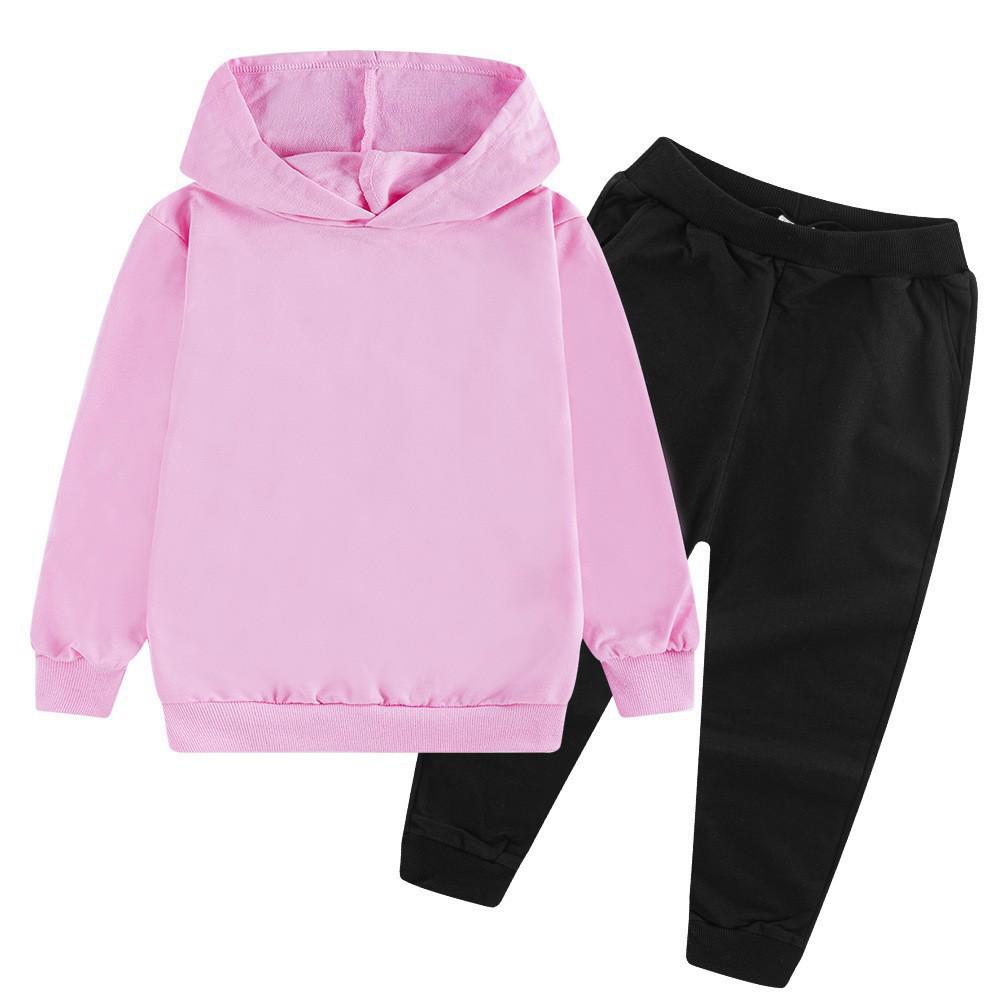 Solid Color Fashion Casual Children's Hoodie Sweatshirt Set for Autumn and Winter