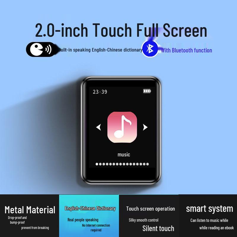 New Full Touch MP3/MP4 Bluetooth Music Player with External Speaker & English Word Lookup