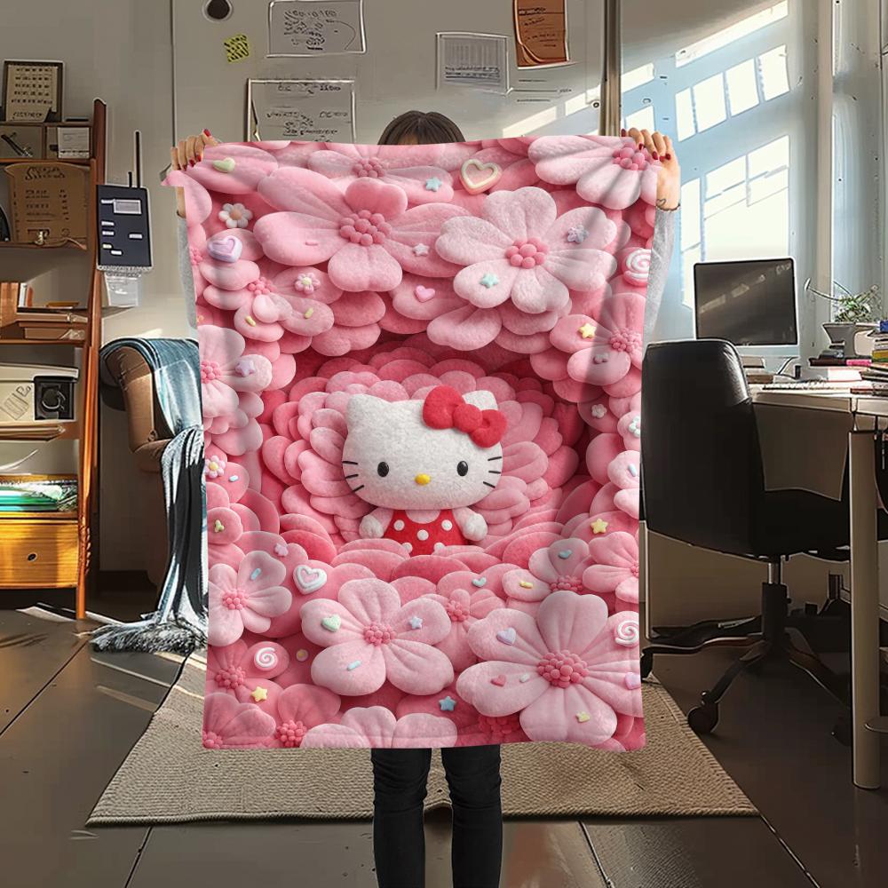 1PC Hello Kitty Pink Print Flannel Blanket, High Quality All Seasons, Home Decor, Warmth and Comfort, Perfect for Christmas Gifts