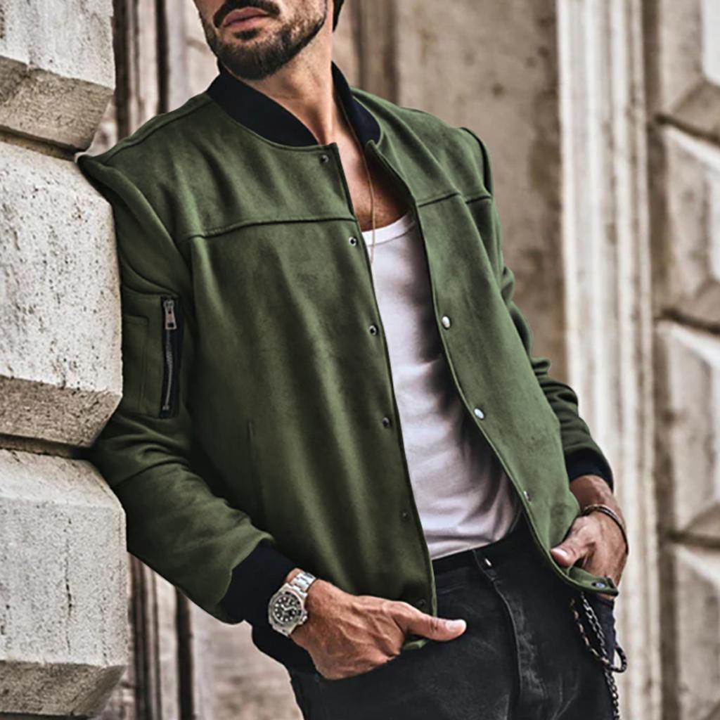 Men's Casual Stand-up Collar Colorblock Skirt Pocket Button Cardigan Jacket